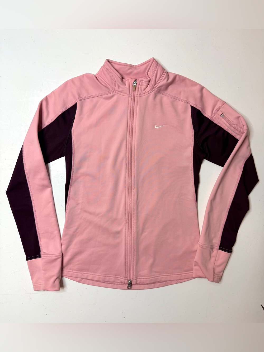 Nike Women's Pink Full-Zip Jacket with Dark Maroon Panels
